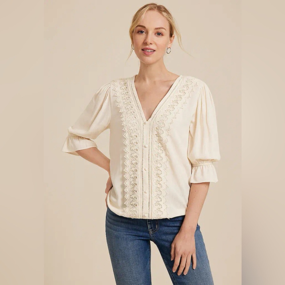 Crochet Lace Bubble Hem Blouse